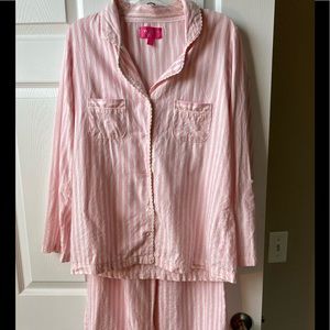 Victoria’s Secret size medium pink and white stripe sparkle pajama set